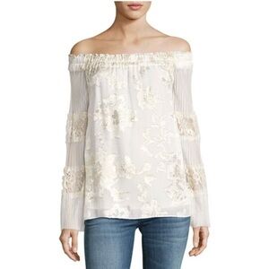EUC Kobi Halperin Charmaine Silk Off-The-Shoulder Foil Floral Pleated Blouse S